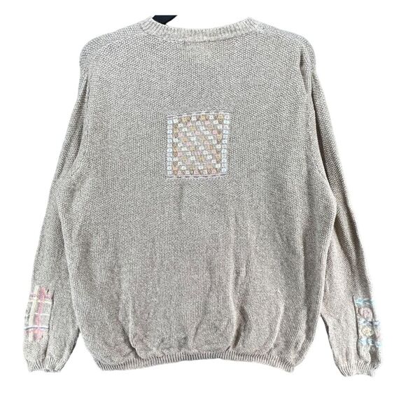 Vintage Koret Cardigan Sweater M Beige Embroidered Grandma Cottage Phoebe Buffay - Picture 4 of 15